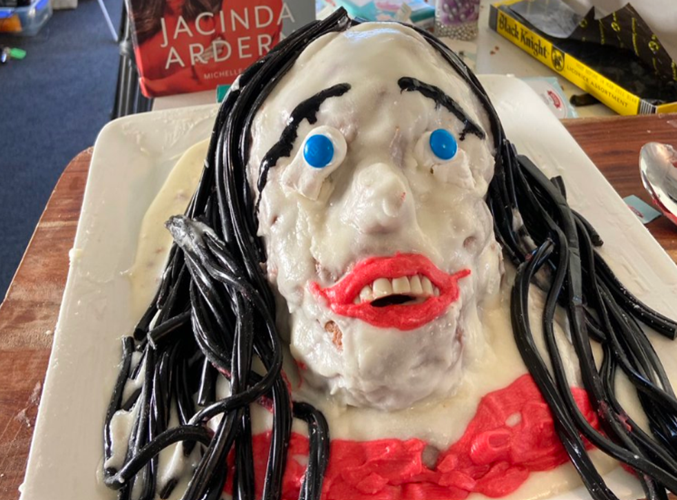 Terrifying tribute: Jacinda Ardern in cake form