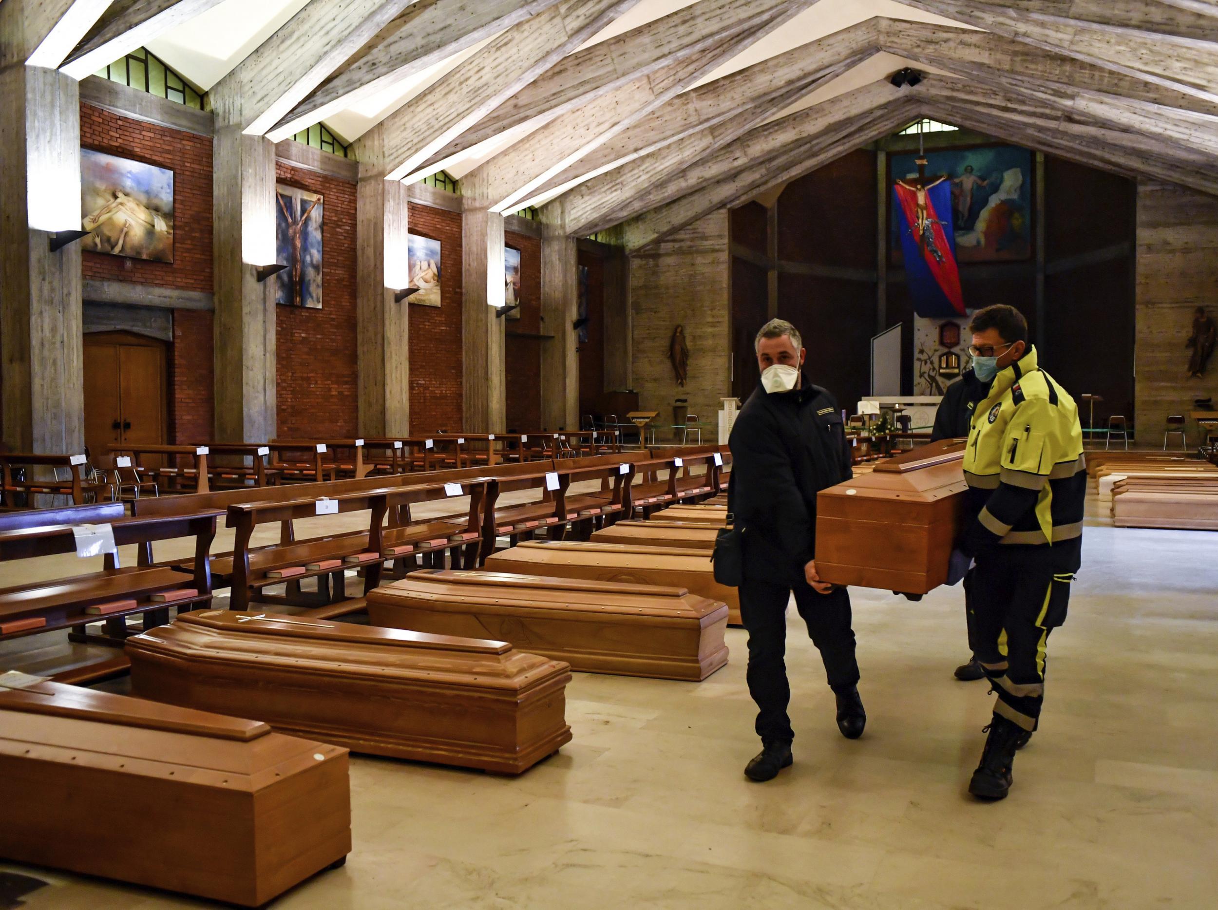 Coffins have been piled up in empty churches