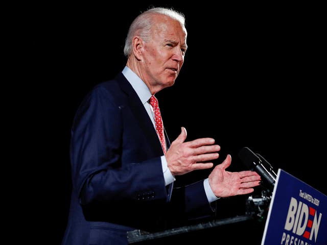 US presidential candidate Joe Biden speaks about the COVID-19 pandemic at an event in Wilmington Delaware, USA, on 12 March 2020