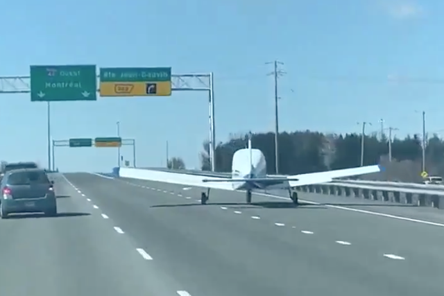 The plane landed on Highway 40 near Quebec City on Thursday morning