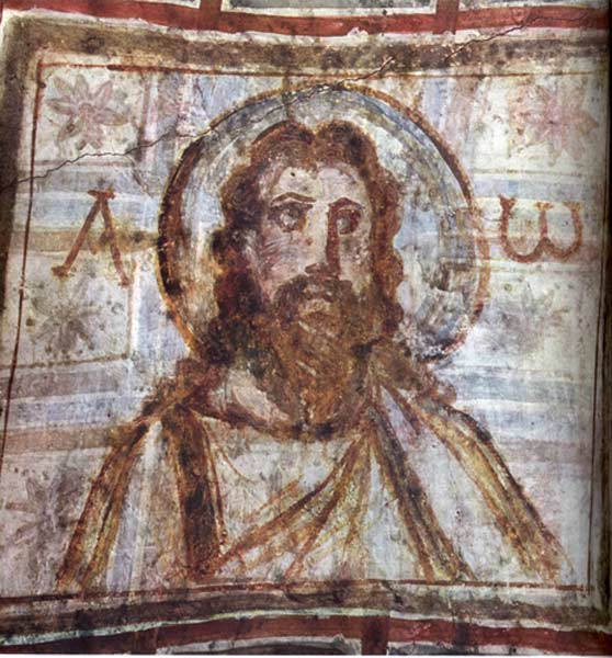 An early image portraying Jesus, as he would have been perceived in the fourth century AD. Earlier images tended to portray him looking clean-shaven and very Roman – but by the fourth century, artists had started to portray him with a beard, thus giving him a more traditionally Jewish dimension