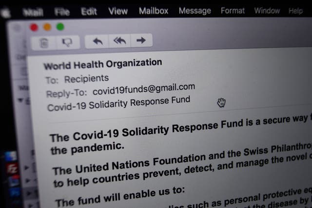 An example of a phishing email from someone posing as the head of the World Health Organisation (WHO) and asking recipients to donate money to a coronavirus fund