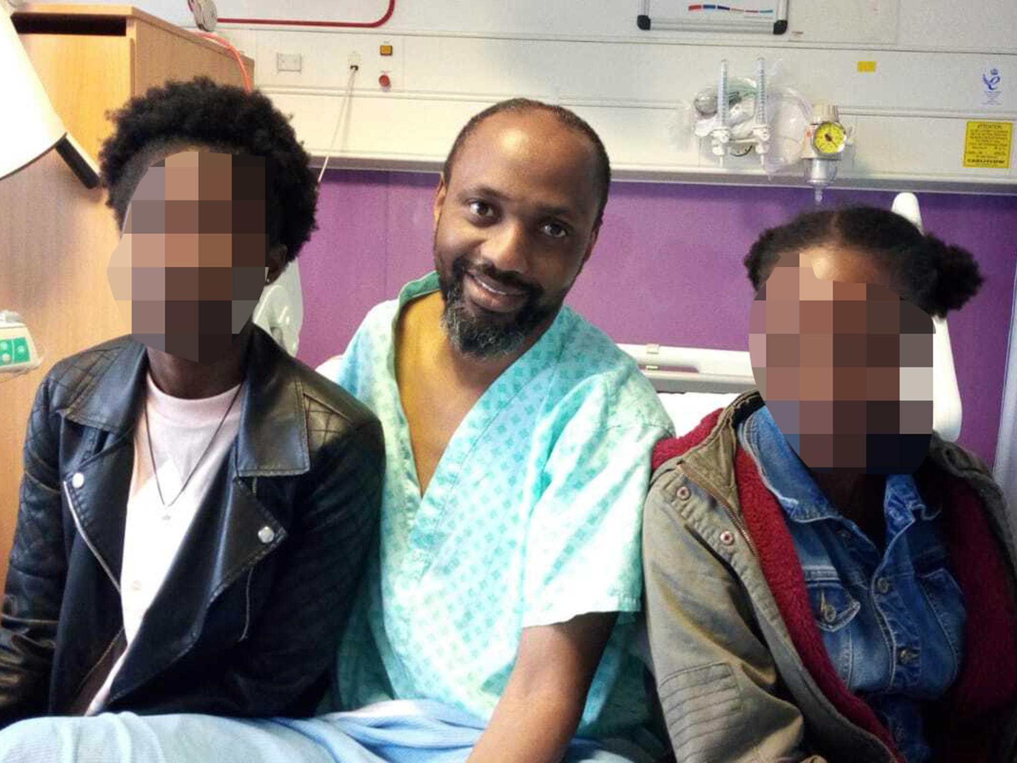 Ismail, pictured with his two daughters following his surgery on 2 March, says he is sometimes having to skip meals due to a drop-off in support during lockdown