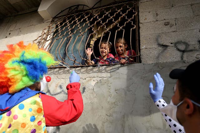 Clowns have been performing to Palestinian children in Gaza and the West Bank while they are under confinement due to coronavirus