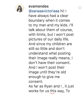 Eva Mendes responded to an inquisitive fan on Instagram