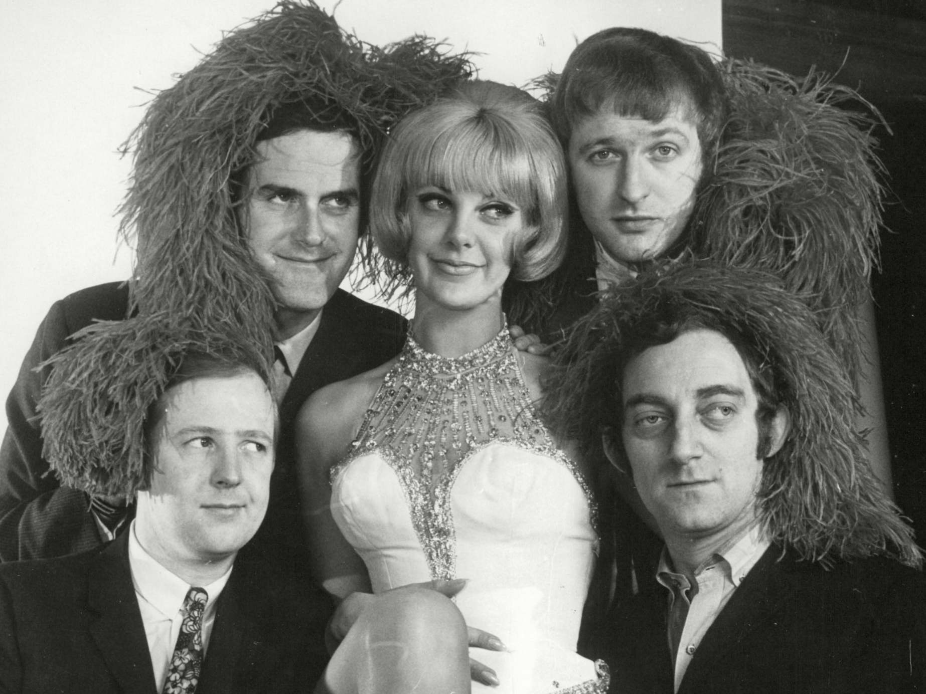 The cast of ‘At Last the 1948 Show’, clockwise from top left: John Cleese, Aimi MacDonald, Graham Chapman, Marty Feldman and Brooke-Taylor