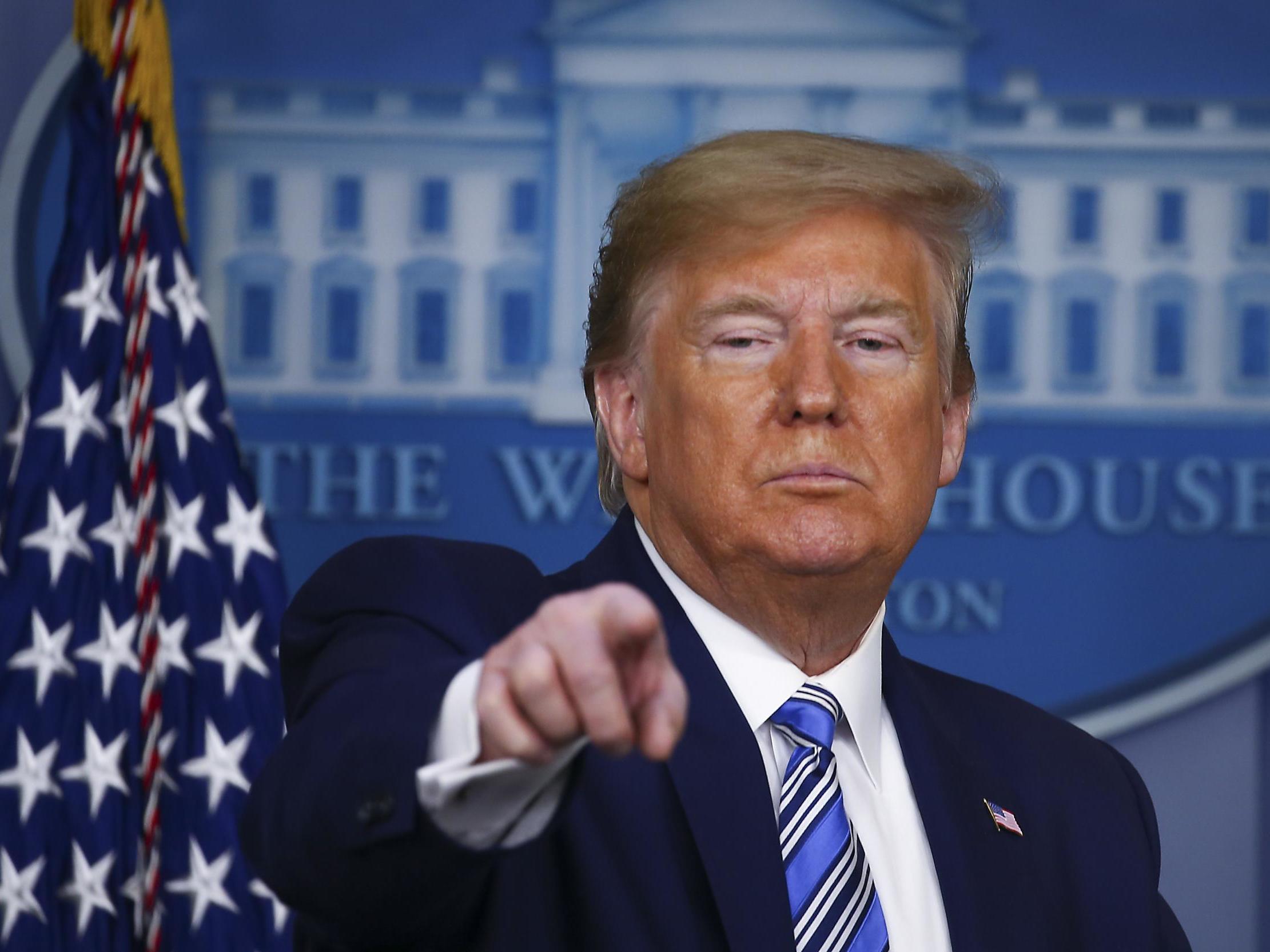 President Donald Trump takes questions at the daily coronavirus briefing at the White House on 19 April 2020 in Washington DC