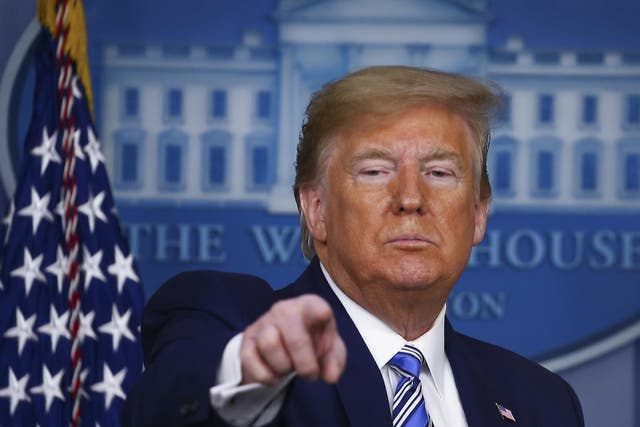 President Donald Trump takes questions at the daily coronavirus briefing at the White House on 19 April 2020 in Washington DC