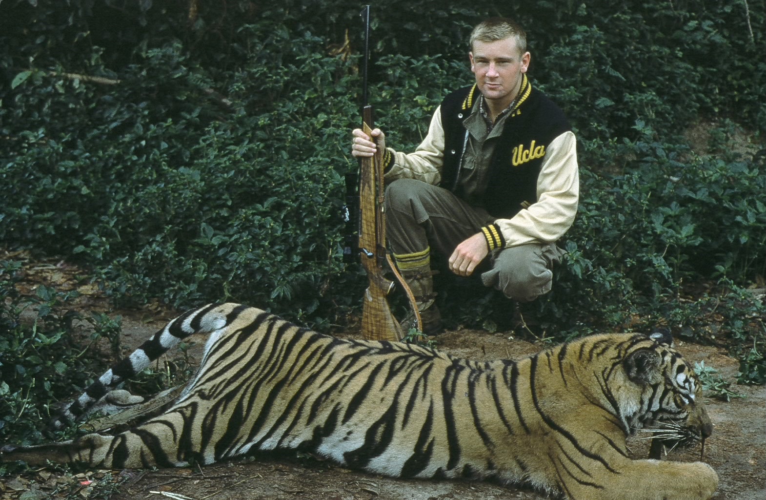 Wheeler with the tiger he shot in Vietnam