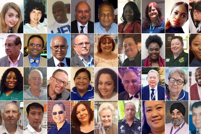 Composite file photos of some of the NHS workers who have died while fighting the coroanvirus pandemic in the UK