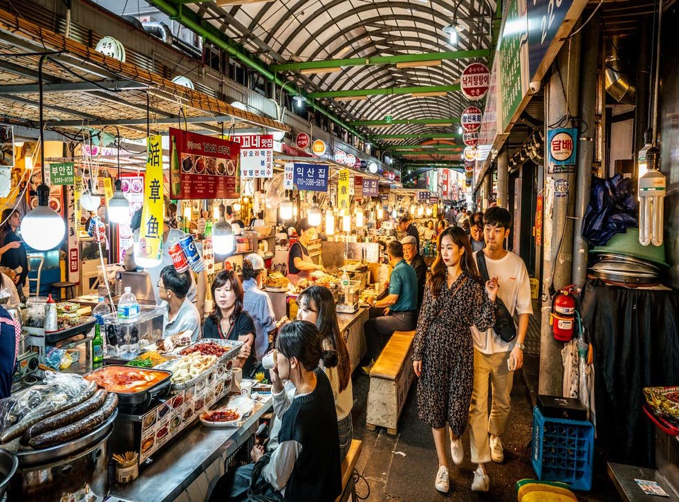 Gwangjang Market in Seoul is a maze of food stalls