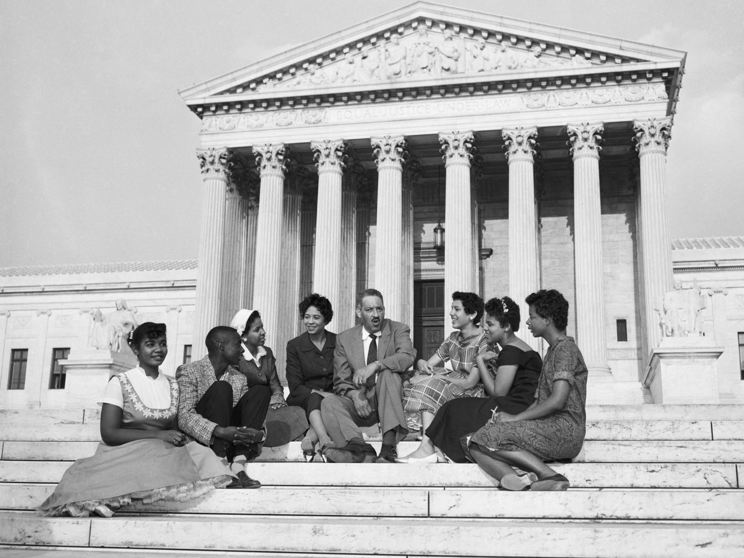 Free-speech champion Thurgood Marshall and civil-rights activist Daisy Bates visit students at Central High School