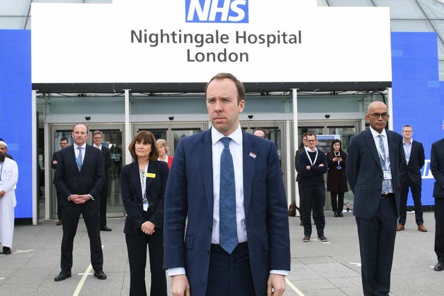 Health Secretary, Matt Hancock at the opening of the NHS Nightingale Hospital.
