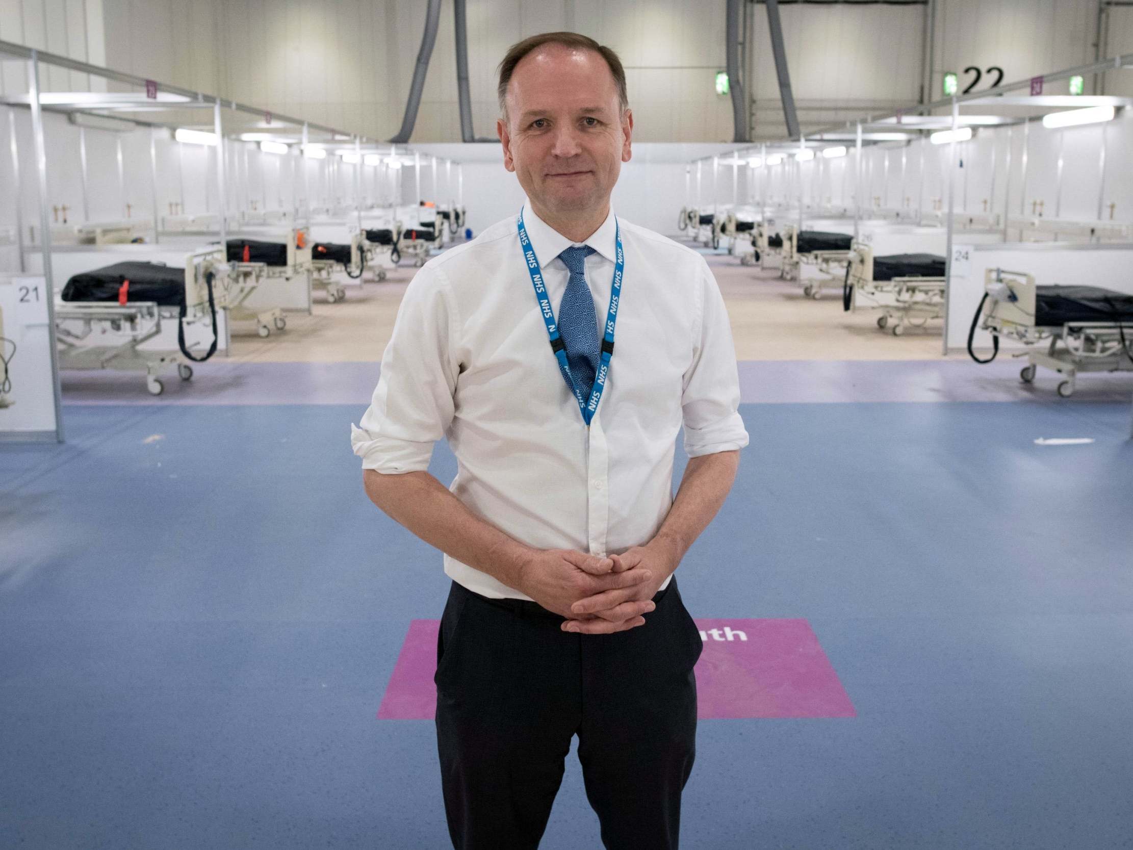 NHS England’s chief executive Simon Stevens pictured at the opening of NHS Nightingale (Reuters)