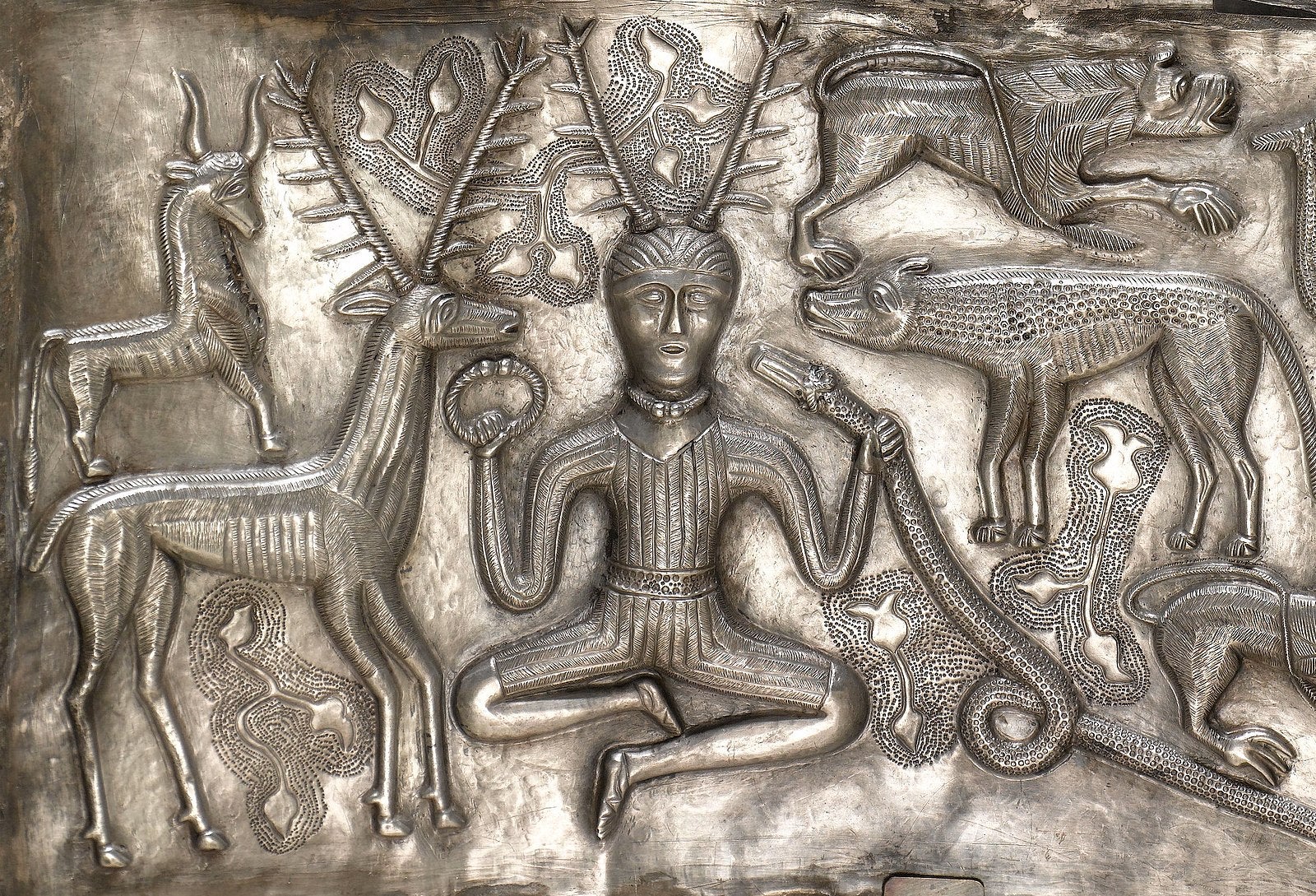 This antler-adorned potential shaman, surrounded by animals, is portrayed on a Thracian (ancient Bulgarian) silver cauldron. Interestingly, he is portrayed in a seated position. The cauldron was found in a peat bog in Denmark – and is now in that country’s national museum in Copenhagen