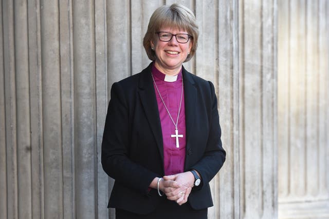 Sarah Mullally, the new Bishop of London today at St Paul's Cathedral, in London