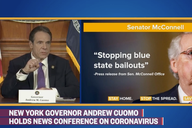 New York Governor Andrew Cuomo mocked Senate Majority Leader Mitch McConnell's suggestion that economically struggling states should consider bankruptcy