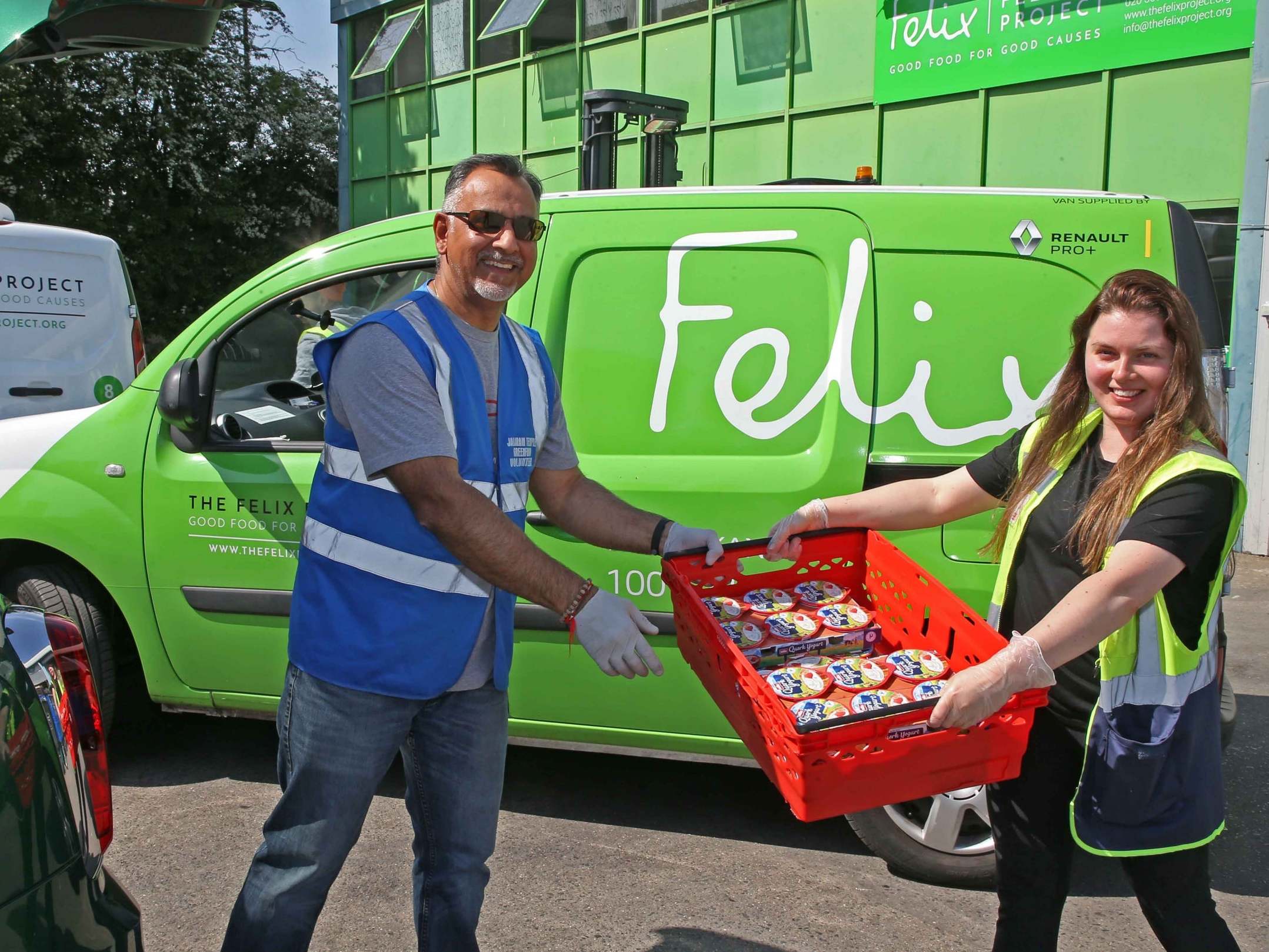 Jay Peshavaria, a volunteer from the Jalaram Hindu Temple in Greenford, collects donated food from the Felix Project