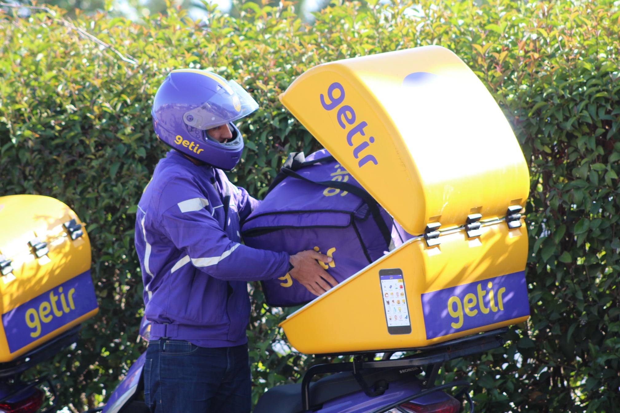 A Getir delivery driver prepares to take food to residents in Turkey