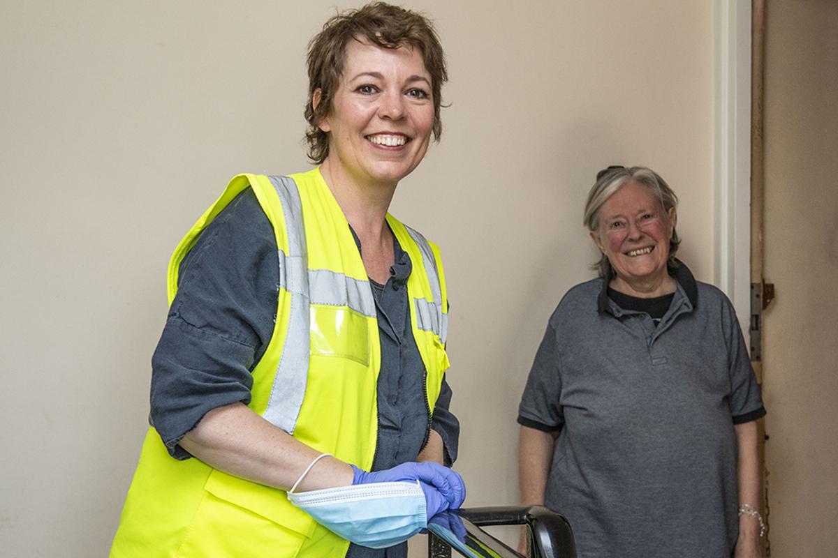 Olivia Colman joins volunteers to deliver food packages