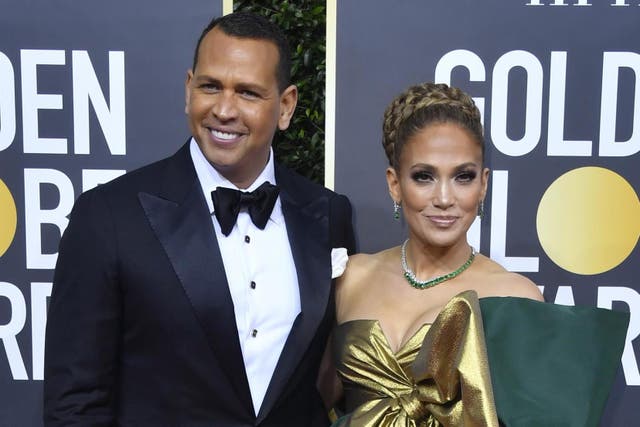 Alex Rodriguez and Jennifer Lopez at the 77th Golden Globes on 5 January 2020 in Beverly Hills, California.