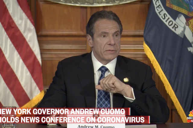 New York Governor Andrew Cuomo giving his daily coronavirus press briefing on 24 April, 2020