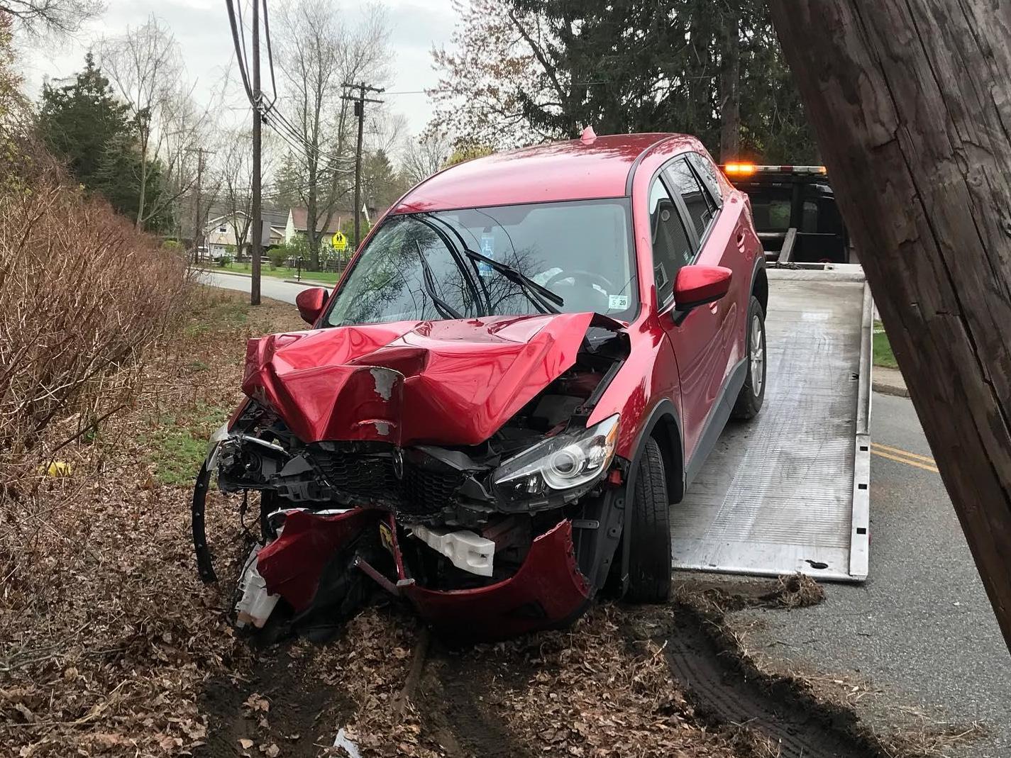 A New Jersey driver passed out and crashed into a power pole after wearing a respirator mask for 'several hours', according to police.