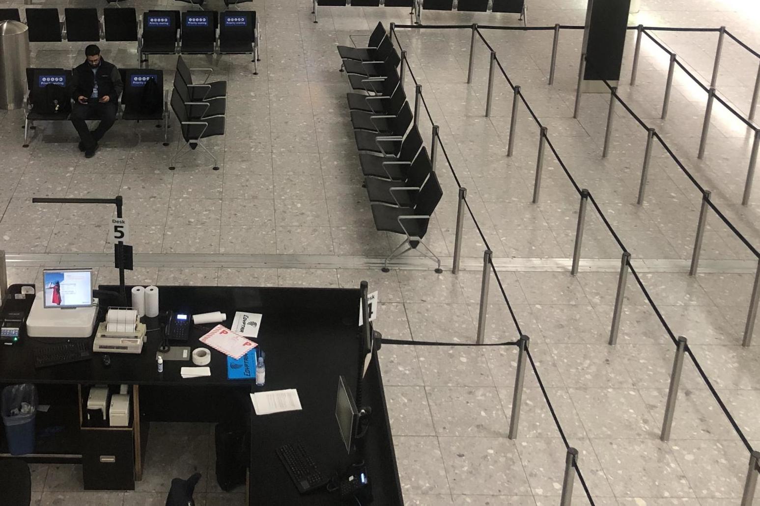 Social distance: a departure gate at Heathrow Terminal 2