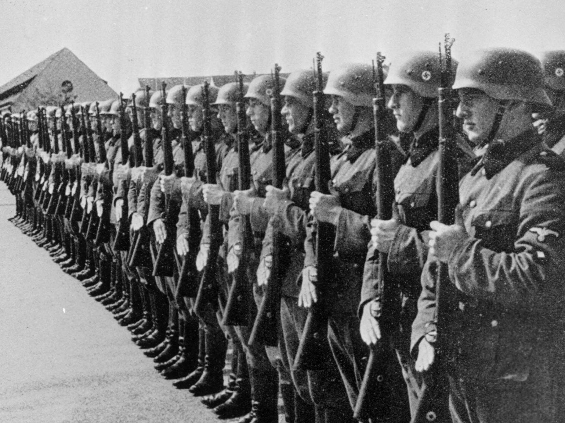 Dutch Nazis recruited to serve in special units in the German army on parade at a training camp