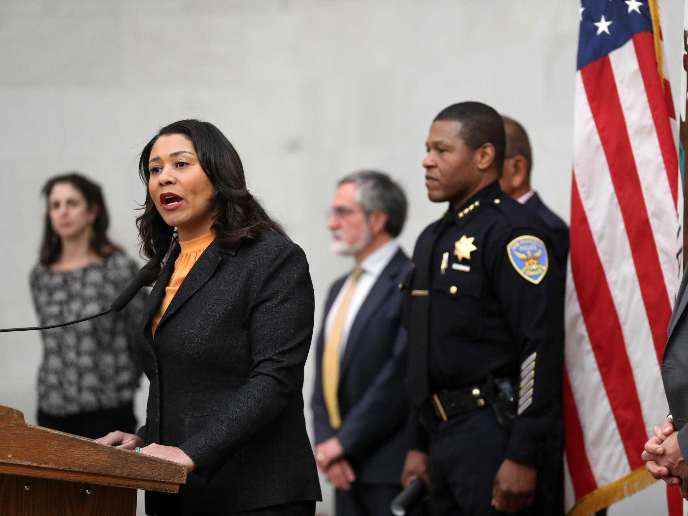 The mayor talking at a coronavirus press conference in March