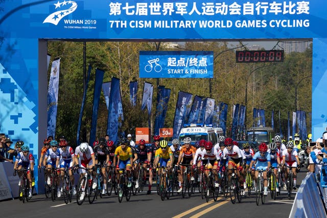 The women's cycling road race event of the 2019 CISM Military World Games begins in Wuhan, China Oct. 20, 2019.  More than 100 teams are competing in 32 sports in the for the Conseil International du Sport Militaire