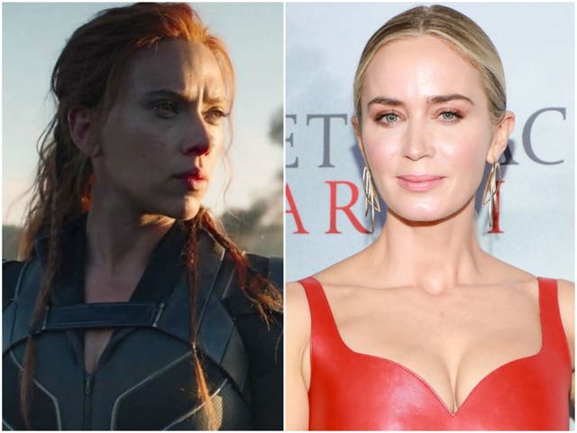 Scarlett Johansson in 'Black Widow', and Emily Blunt at a 2020 event
