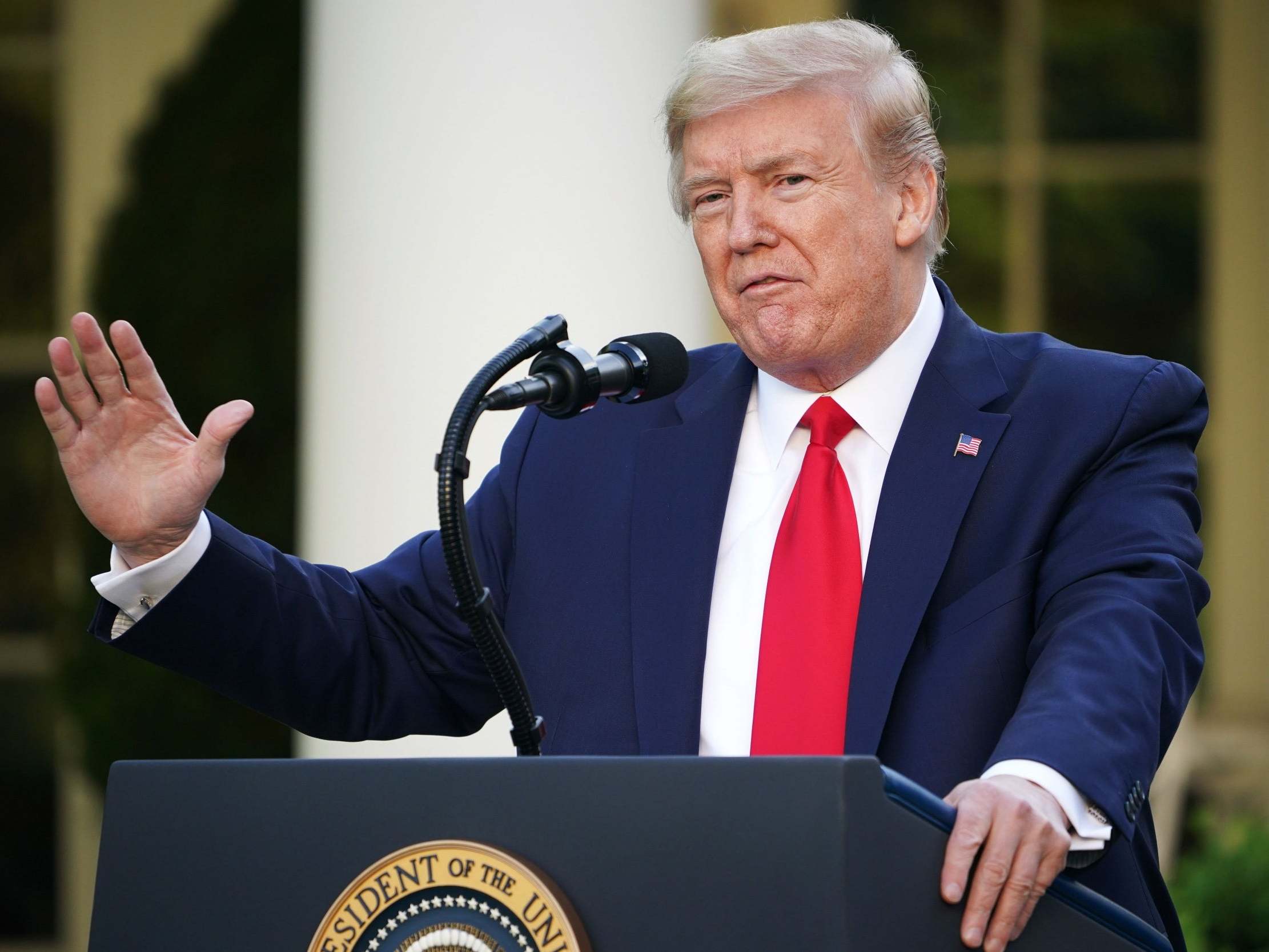 Donald Trump speaking at a news conference on 27 April, 2020 (AFP via Getty Images)