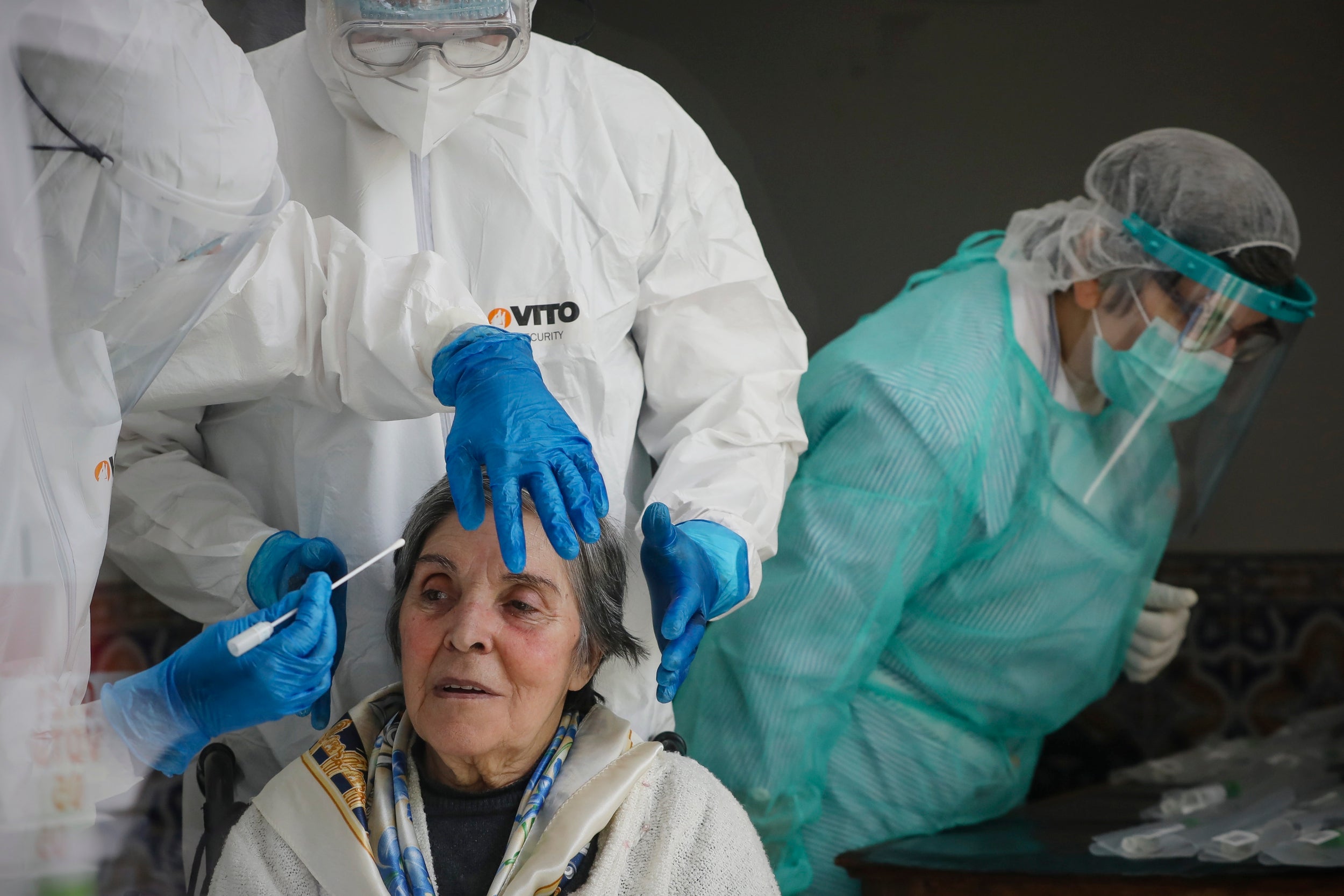 A woman undergoes Covid-19 screening tests in Santa Maria da Feira, Portugal