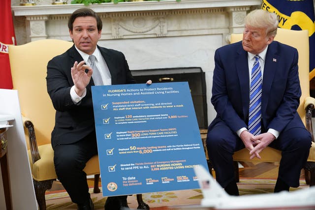 Florida governor Ron DeSantis speaks during a meeting with Donald Trump in the Oval Office