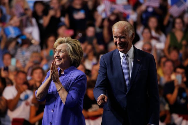 Hillary Clinton and Joe Biden at a campaign rally in Scranton, Pennsylvania in August 2016