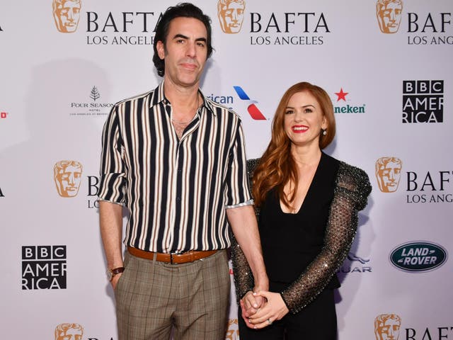 Sacha Baron Cohen and Isla Fisher at the BAFTAs.
