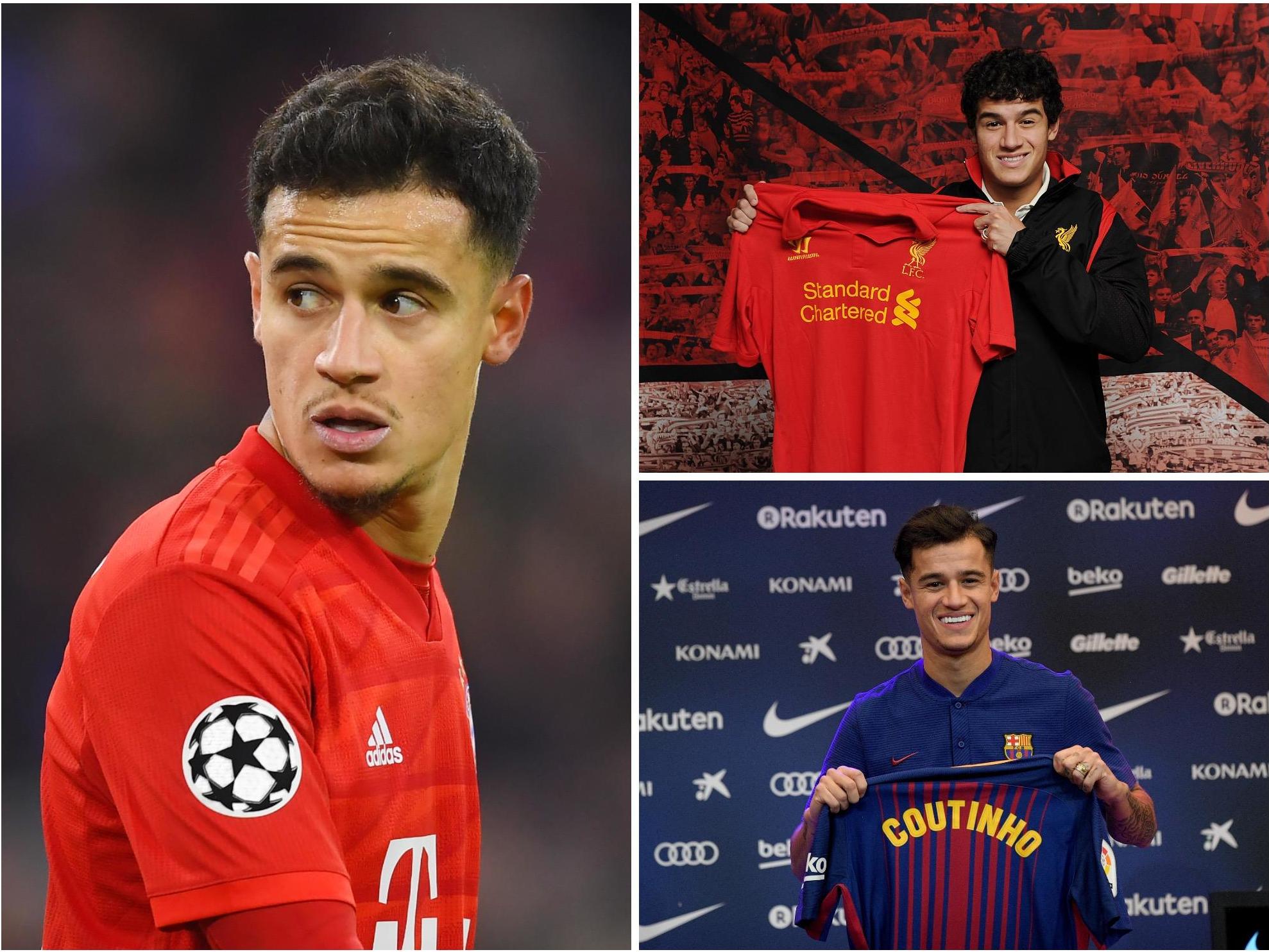 A composite of Philippe Coutinho at Bayern Munich, Liverpool and Barcelona