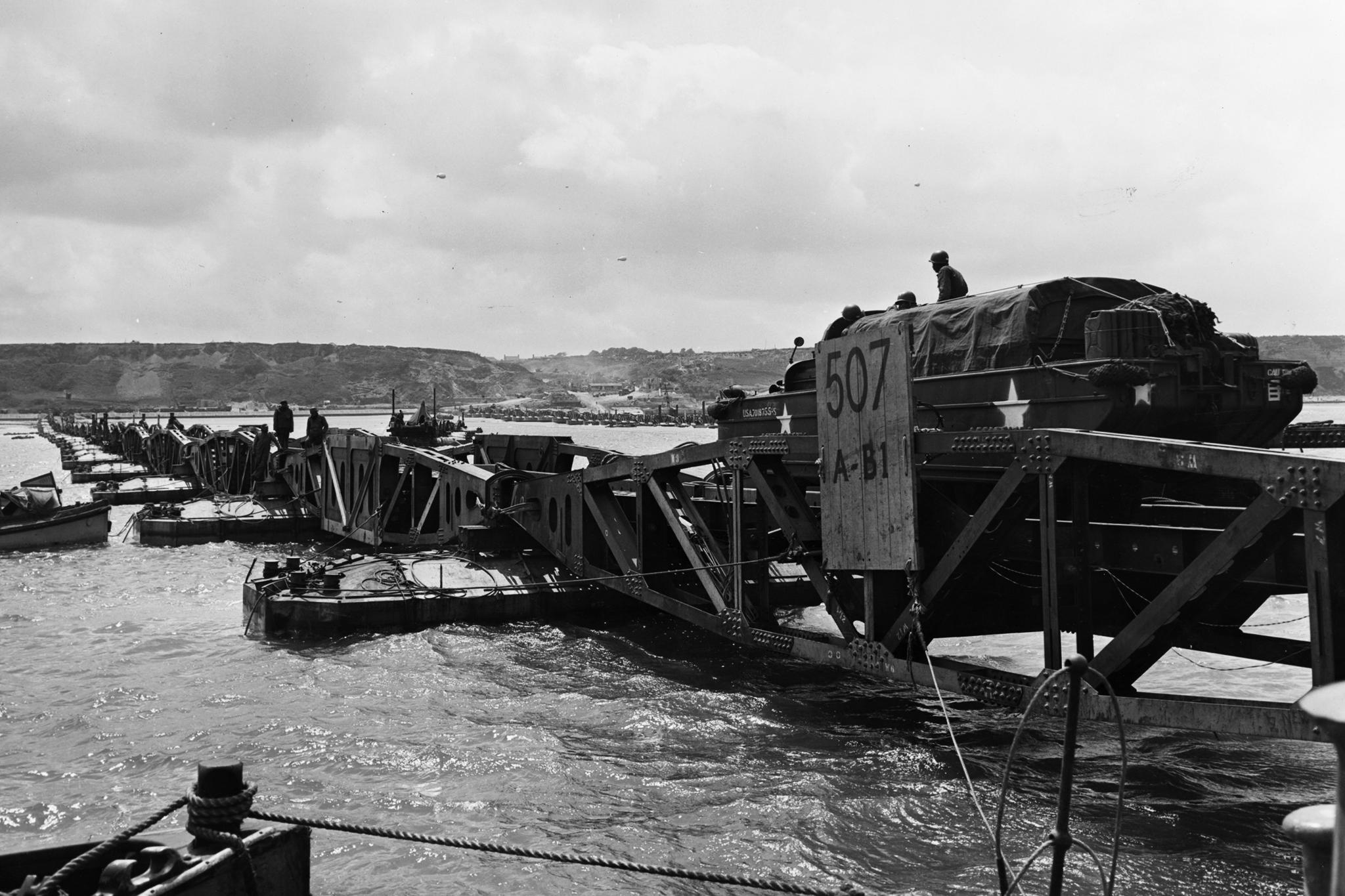 The Mulberry harbours were designed and built in secrecy by around 50,000 British engineers in the seven months leading up to D-Day