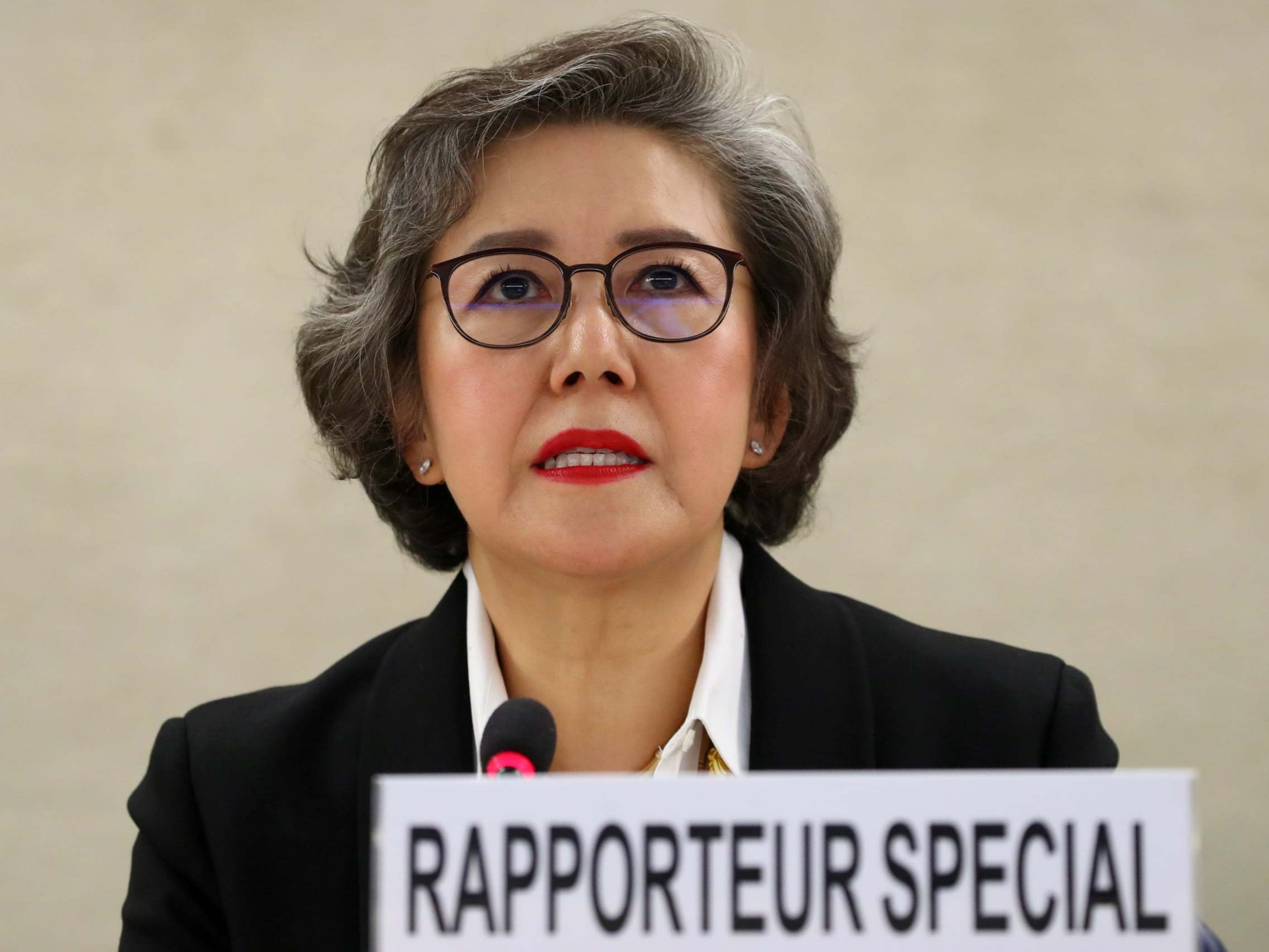 Special Rapporteur on the situation of human rights in Myanmar, Yanghee Lee gives her report to the Human Rights Council at the United Nations in Geneva