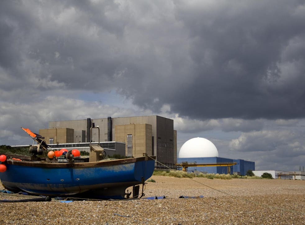 Sizewell B nuclear power station in Suffolk is seen behind a local fishing boat