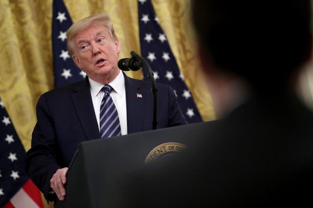 Donald Trump speaks during an event on protecting America’s senior citizens in the East Room of the White House on 30 April 2020