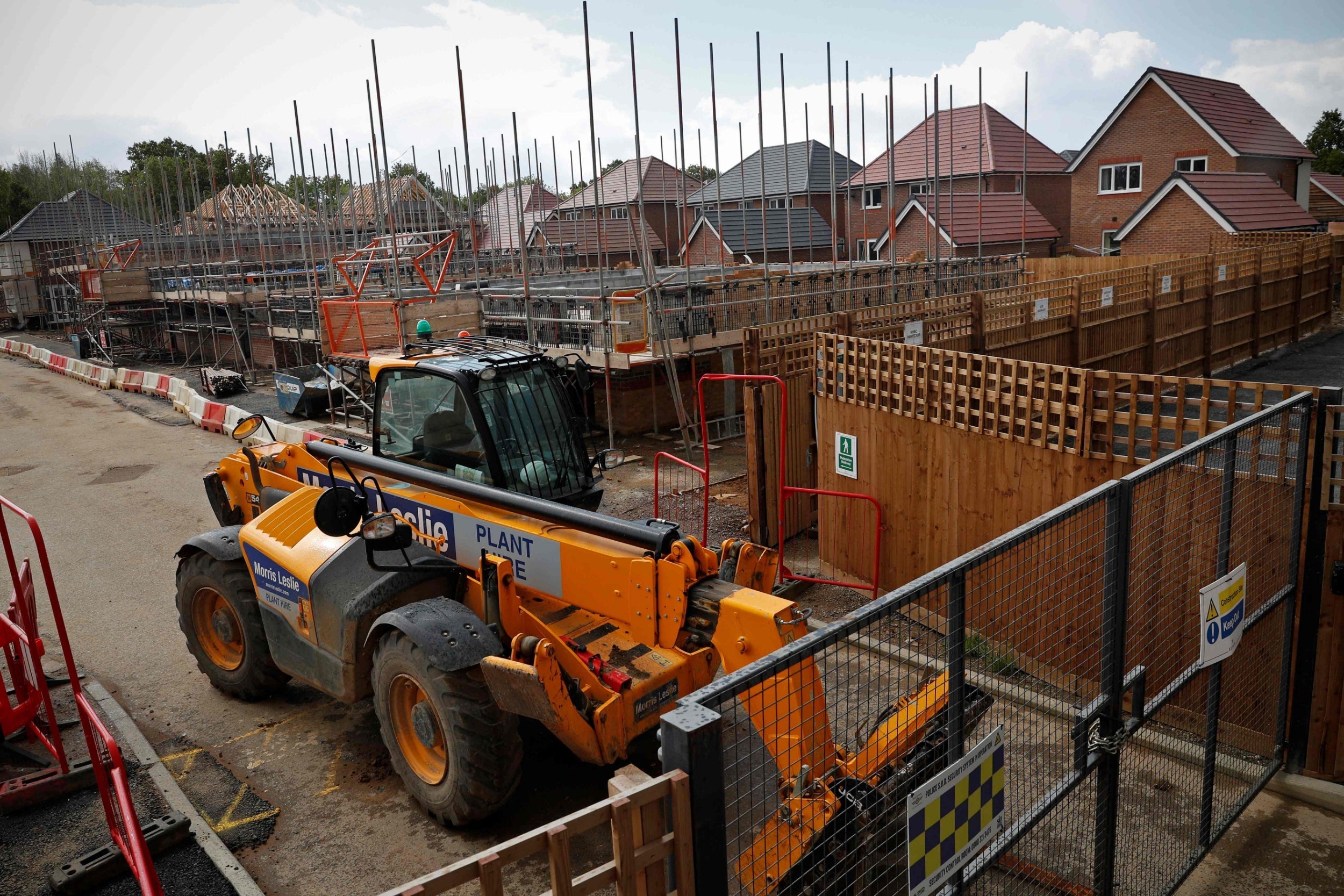 New-build residential homes are pictured during construction at a Redrow housing development, stalled due to the COVID-19 pandemic