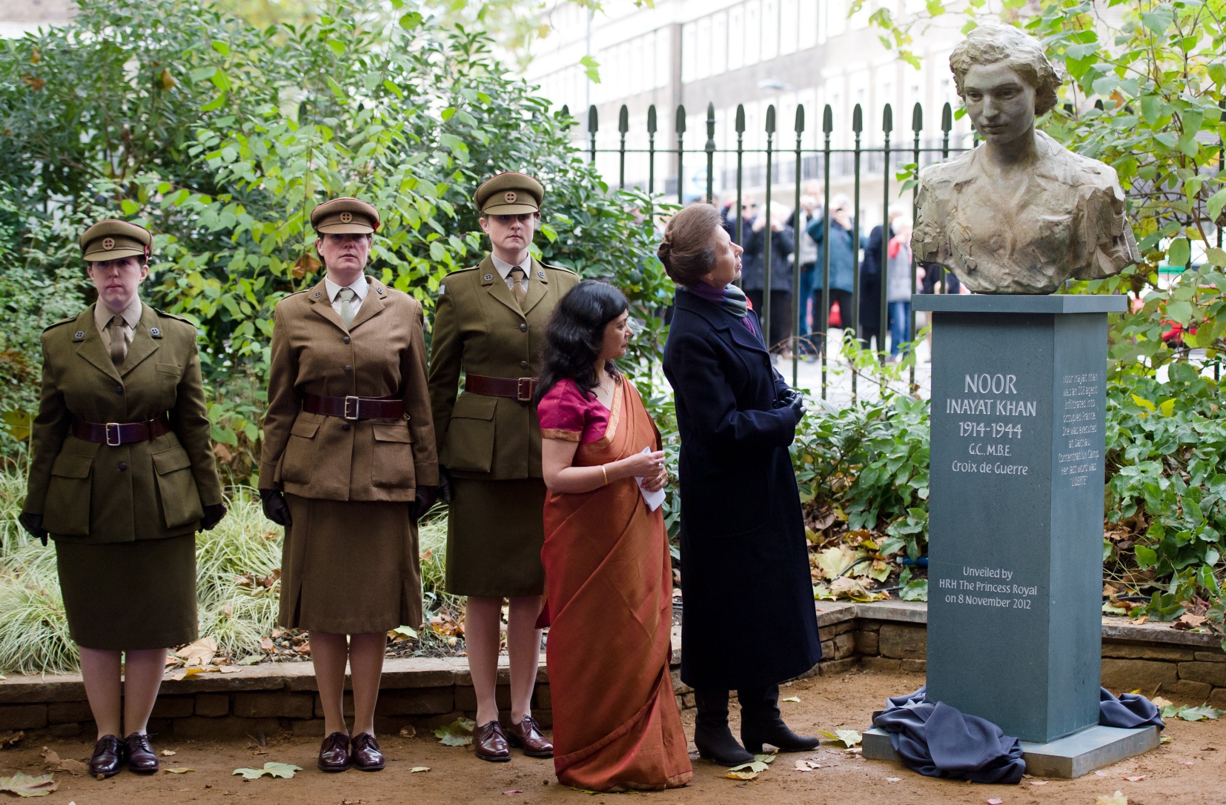 A statue of Noor is unveiled in London in 2012 by Princess Anne. Noor worked as a radio operator before being recruited as an agent