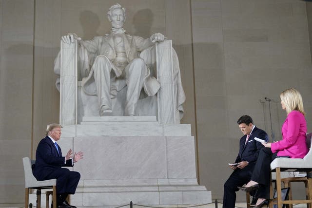 Donald Trump at a Fox News town hall in front of the Lincoln Memorial.