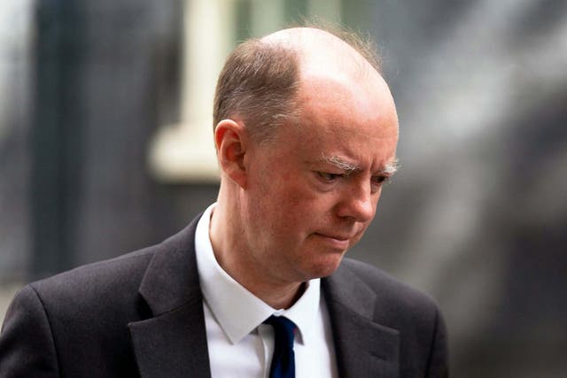 Professor Whitty leaving Downing Street on Monday as virus deaths pass 32,000
