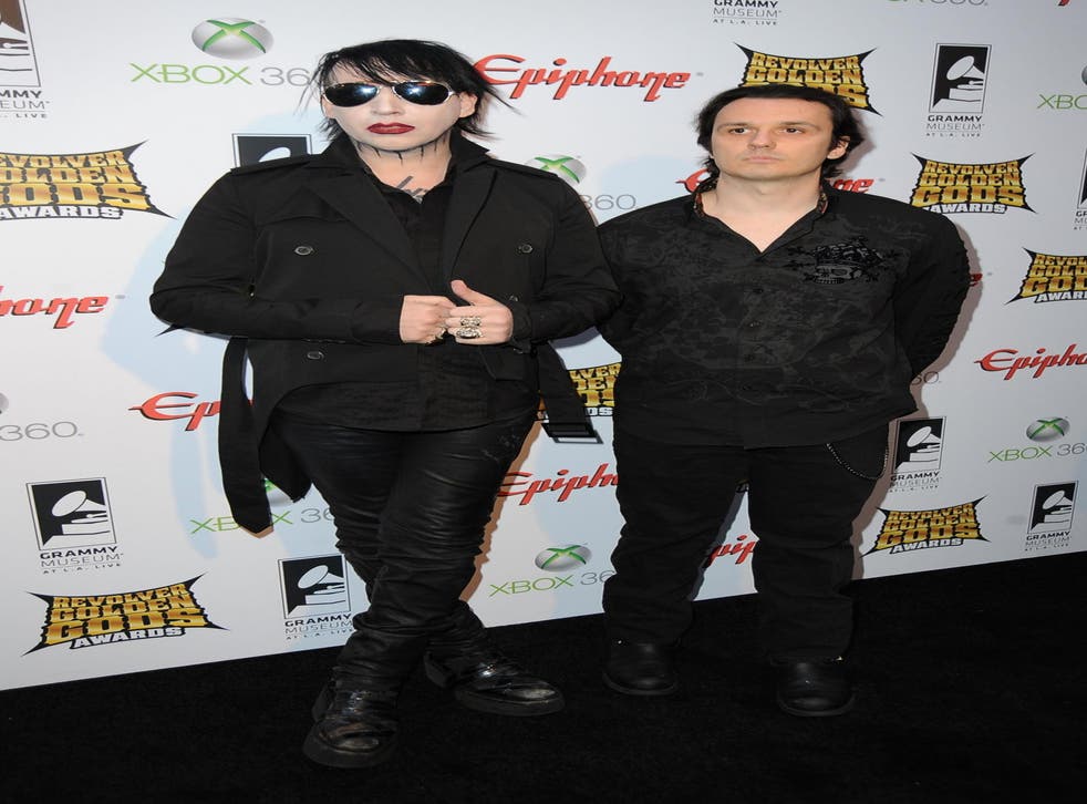 Marilyn Manson and Damien Echols at an event on 11 April 2012 in Los Angeles, California.