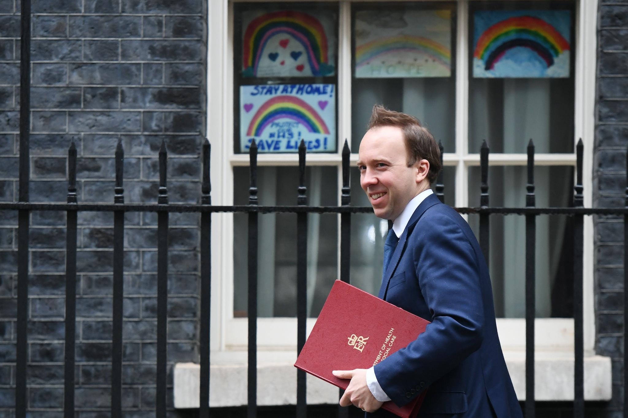 Health Secretary Matt Hancock arrives at Downing Street on April 28, 2020 in London, England