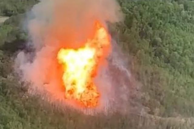 An ariel view of the pipeline explosion shows the dramatic blaze in Fleming County