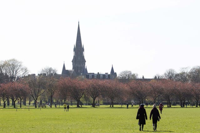 A near empty The Meadows, Edinburgh, during the sunny Easter bank holiday weekend, as the UK continues in lockdown